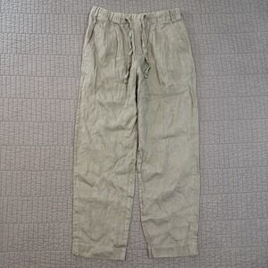 Zara Linen Pants Women's Small Tan Brown Boho Coastal Resort Flowy Pockets